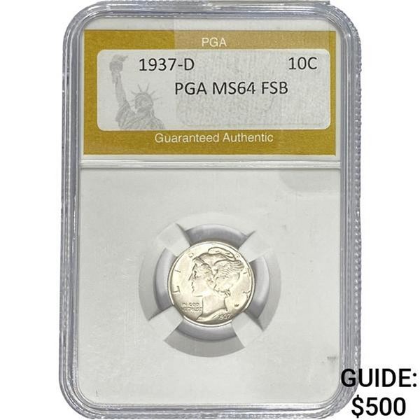 1937-D Mercury Silver Dime PGA MS64 FSB
