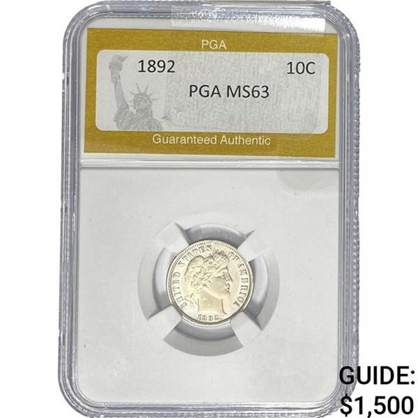 1892 Barber Dime PGA MS63