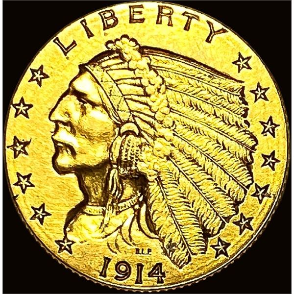 1914-D Gold $2.5 Indian Head Quarter Eagle CLOSELY UNCIRCULATED