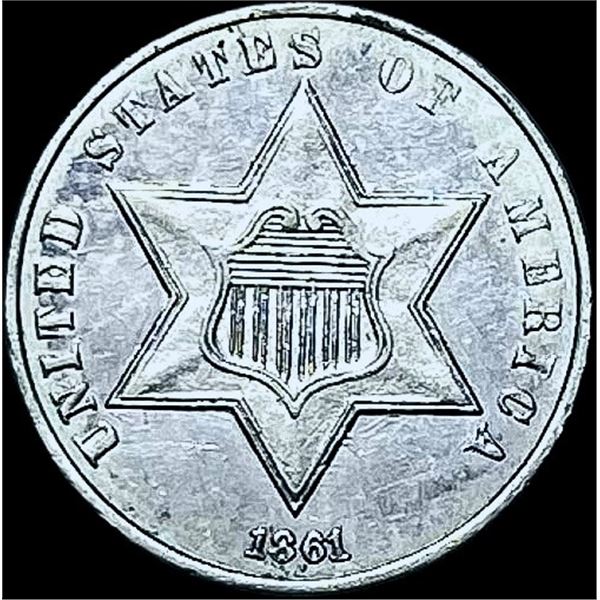 1861 Silver Three-Cent Piece CHOICE AU