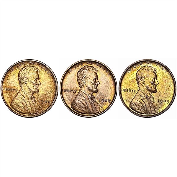 [3 Coins] 1909 VDB RB Better Date Lincoln Wheat Cent Lot [3 Coins] Ch BU