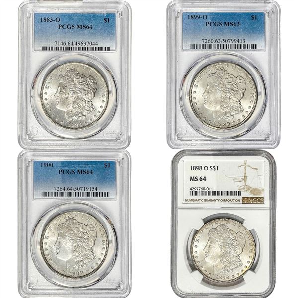 1883-1900 GEM BU Morgan Silver Dollar Lot [4 Coins] PCGS/NGC MS63/64