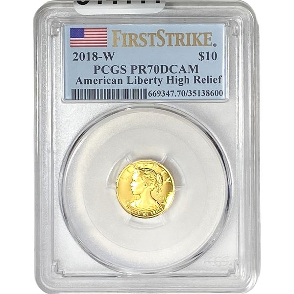 2018-W US $10 1/10oz Gold American Liberty PCGS PR70 DCAM