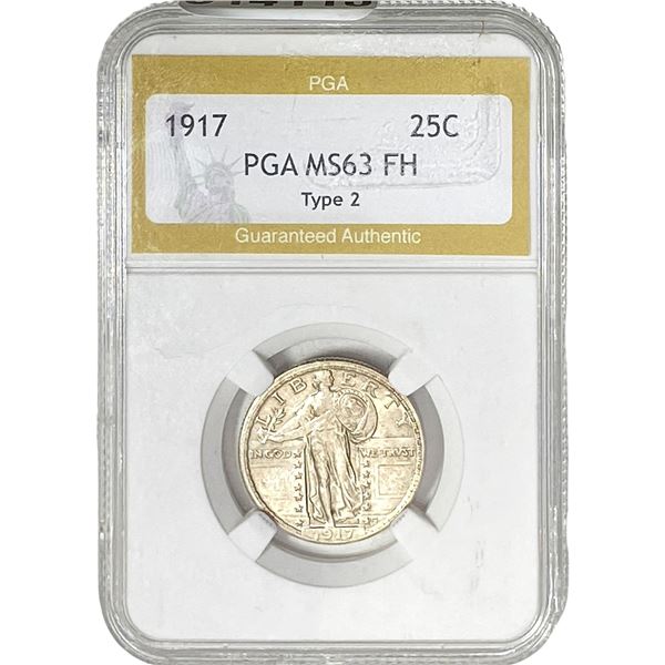 1917 T2 Standing Liberty Quarter PGA MS63 FH