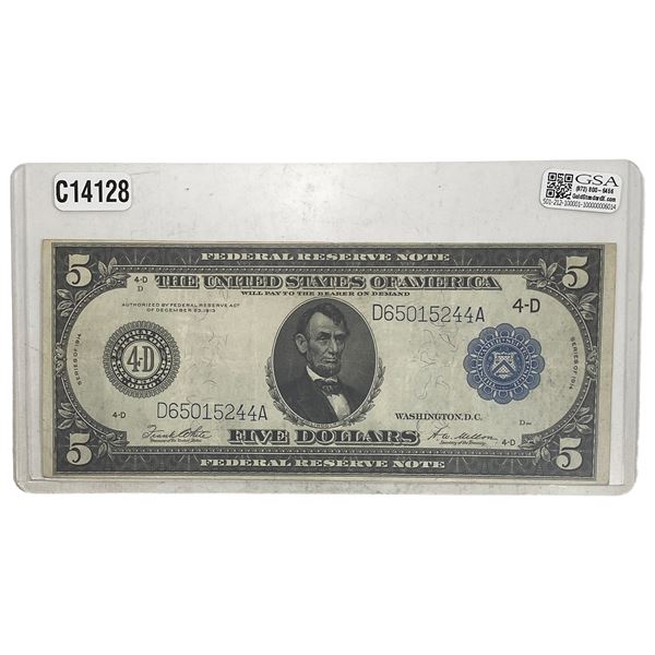 1914 High Grade US $5 Federal Reserve Note