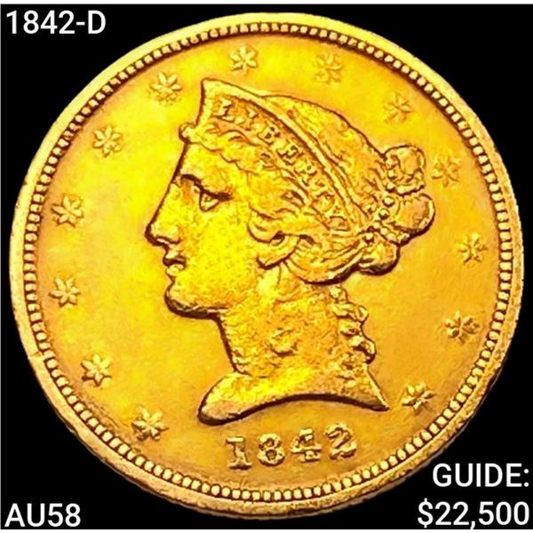 1842-D $5 Gold Half Eagle CHOICE AU