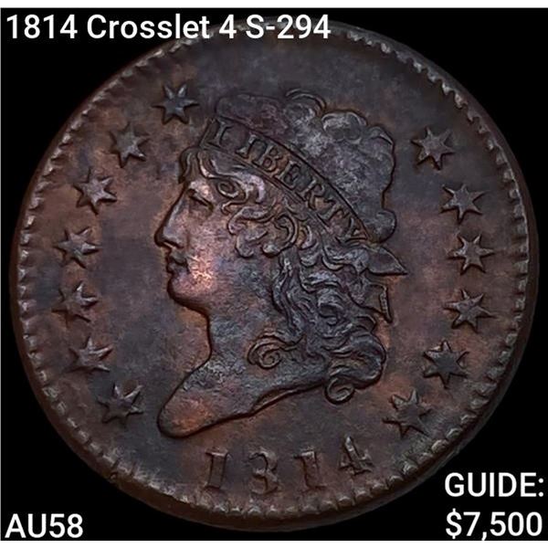 1814 Crosslet 4 S-294 Classic Head Large Cent CHOICE AU
