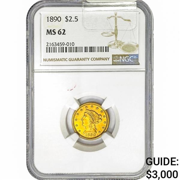 1890 $2.50 Gold Quarter Eagle NGC MS62