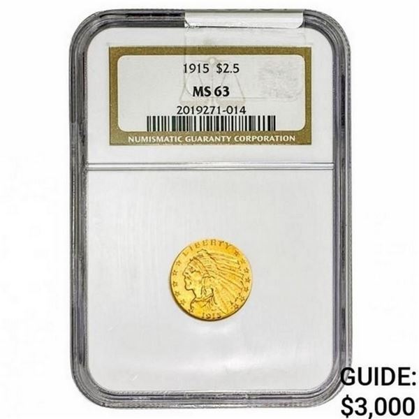 1915 $2.50 Gold Quarter Eagle NGC MS63