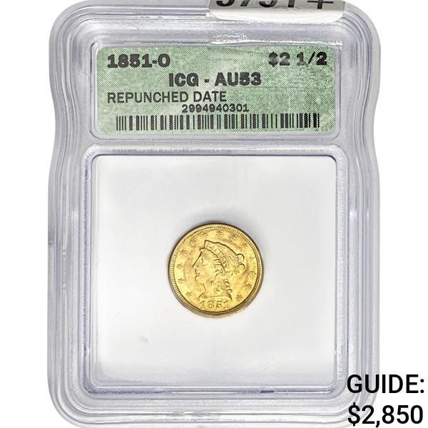 1851-O $2.50 Gold Quarter Eagle ICG AU53