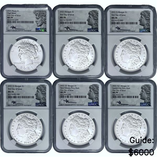 [6]2021 Silver Morgan/Peace Dollar Set NGC MS70