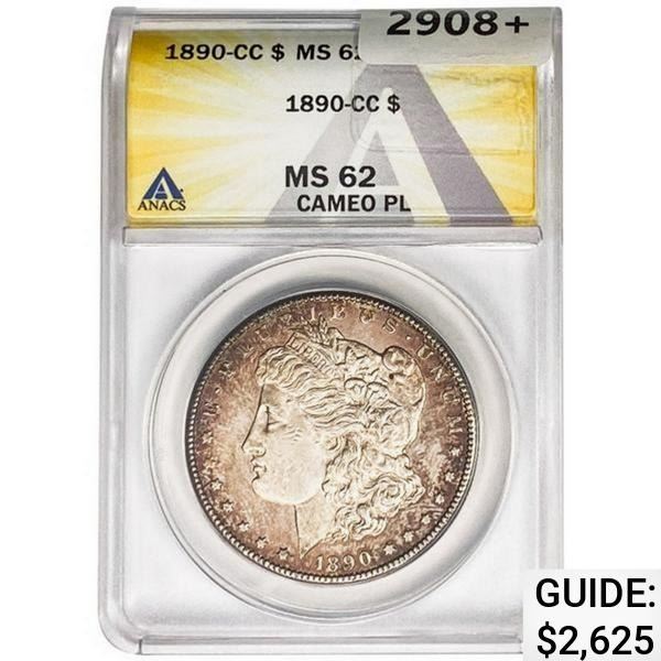 1890-CC Morgan Silver Dollar ANACS MS62 CAMEO PL