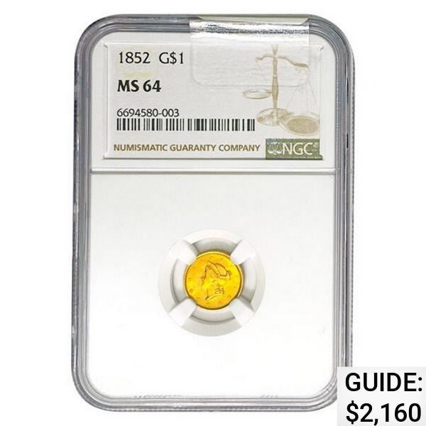 1852 Rare Gold Dollar NGC MS64