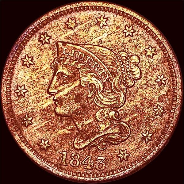 1843 Braided Hair Large Cent CLOSELY UNCIRCULATED
