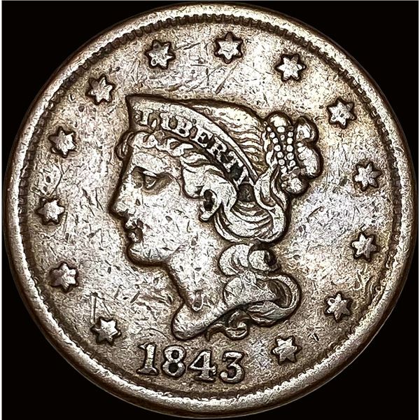 1843 Braided Hair Large Cent LIGHTLY CIRCULATED