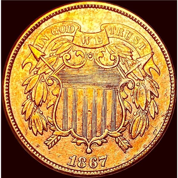 1867 Copper 2 Cents CHOICE BU