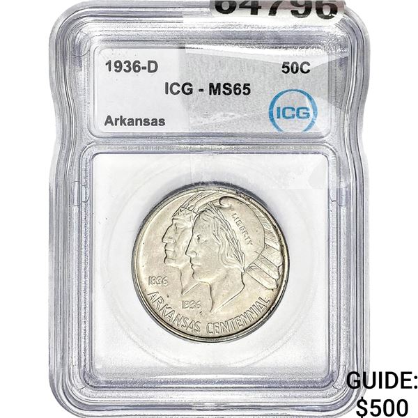 1936-D Arkansas Half Dollar ICG MS65