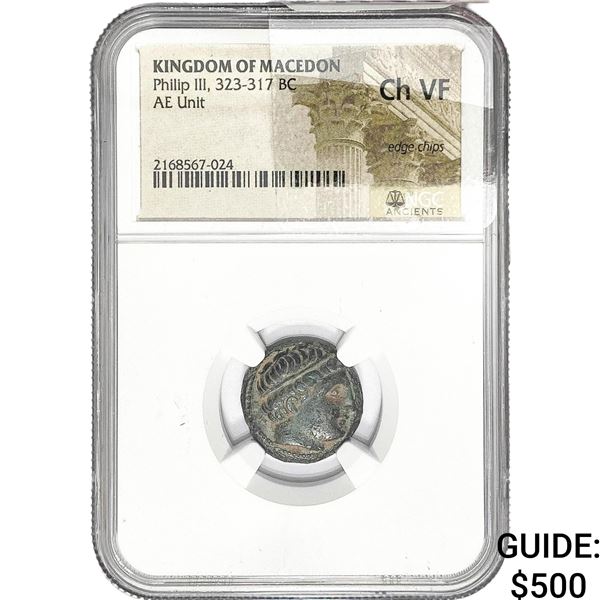 323-317 BC Macedon Philip III Bronze Unit NGC CHVF