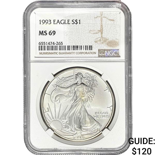 1993 $1 Silver Eagle NGC MS69