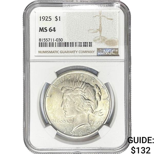 1925 Silver Peace Dollar NGC MS64