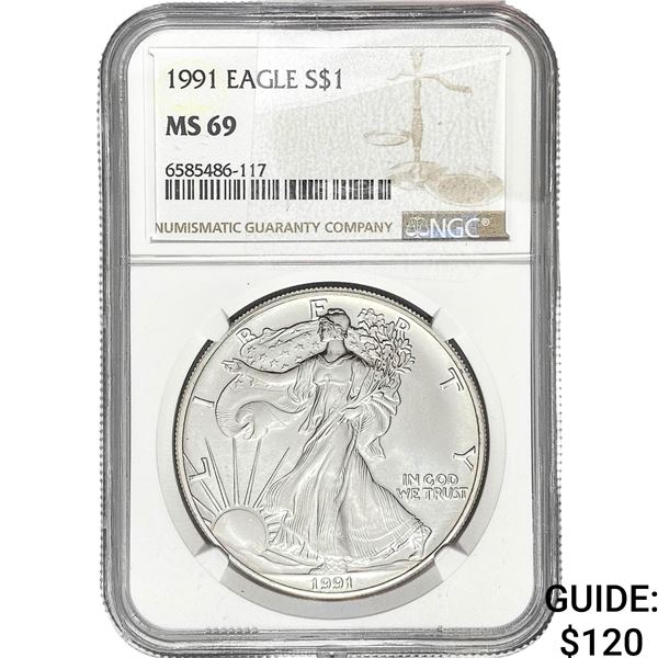 1991 $1 Silver Eagle NGC MS69