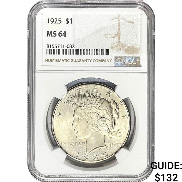 1925 Silver Peace Dollar NGC MS64