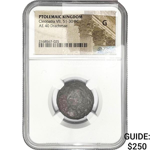 51-30 BC Ptolemaic Cleopatra VII Bronze Drachmae NGC G