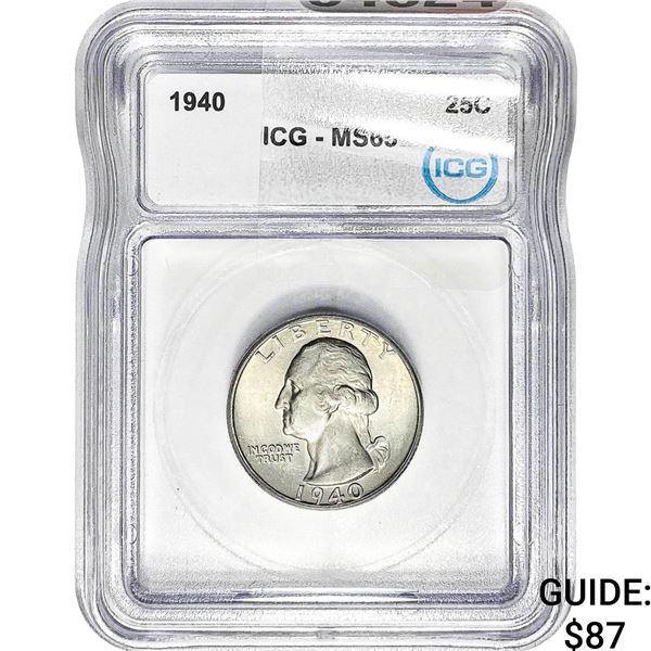 1940 Washington Silver Quarter ICG MS65