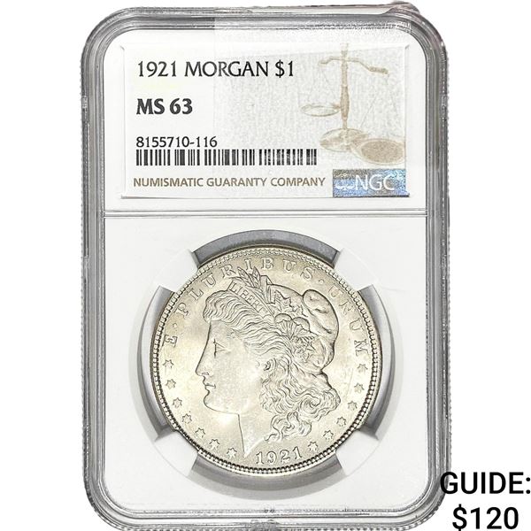 1921 Morgan Silver Dollar NGC MS63