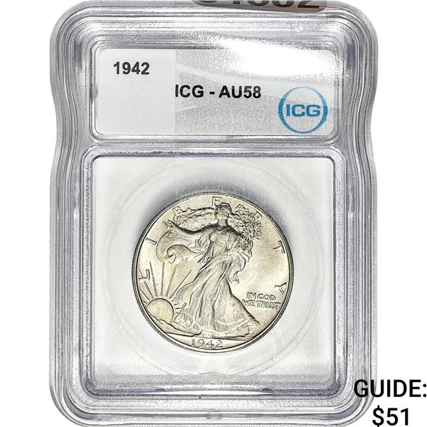 1942 Walking Liberty Half Dollar ICG AU58