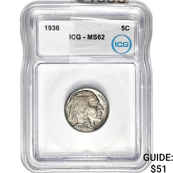1936 Buffalo Nickel ICG MS62