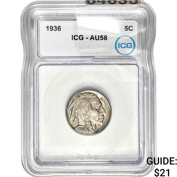 1936 Buffalo Nickel ICG AU58