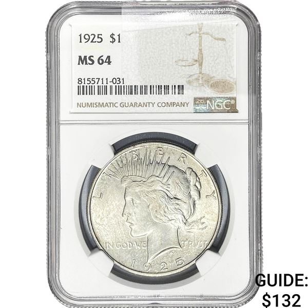 1925 Silver Peace Dollar NGC MS64