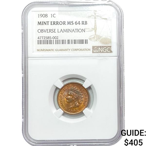 1908 Indian Head Cent NGC MS64 RB ERROR