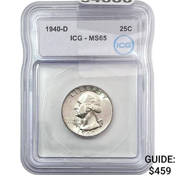 1940-D Washington Silver Quarter ICG MS65