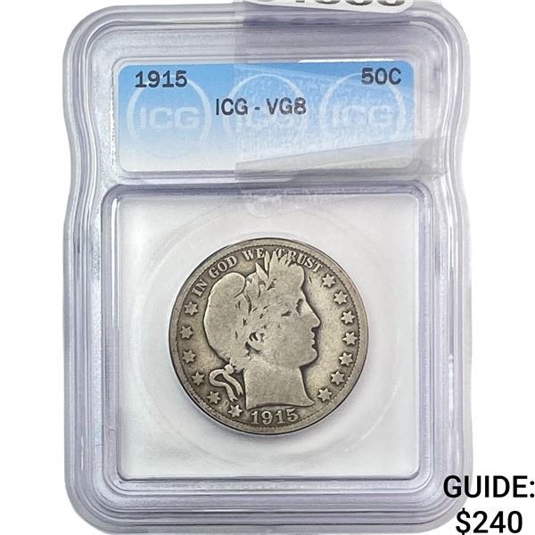 1915 Barber Half Dollar ICG VG8