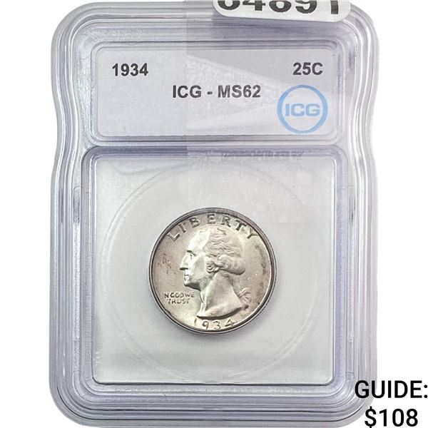 1934 Washington Silver Quarter ICG MS62