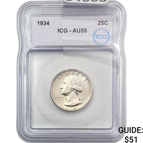 1934 Washington Silver Quarter ICG AU55
