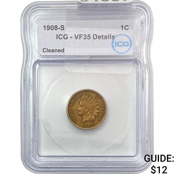 1908-S Indian Head Cent ICG VF35 Details