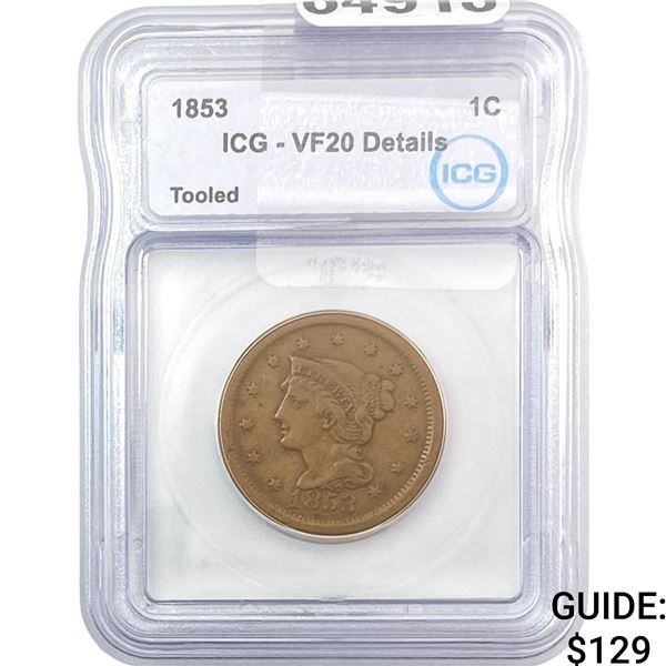 1853 Braided Hair Cent ICG VF20 Details