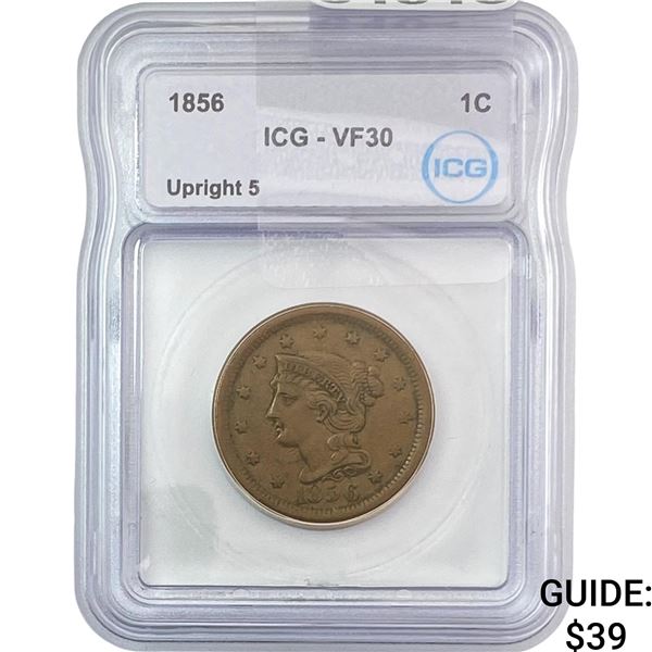 1856 Braided Hair Cent ICG VF30 Upright 5