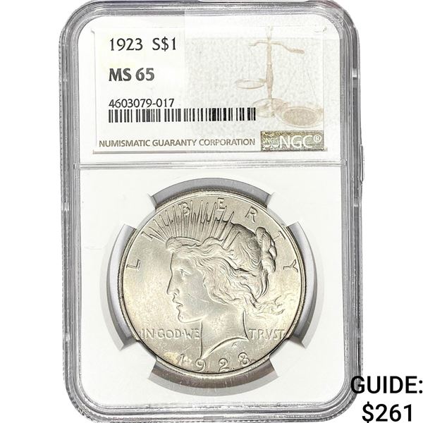 1923 Silver Peace Dollar NGC MS65