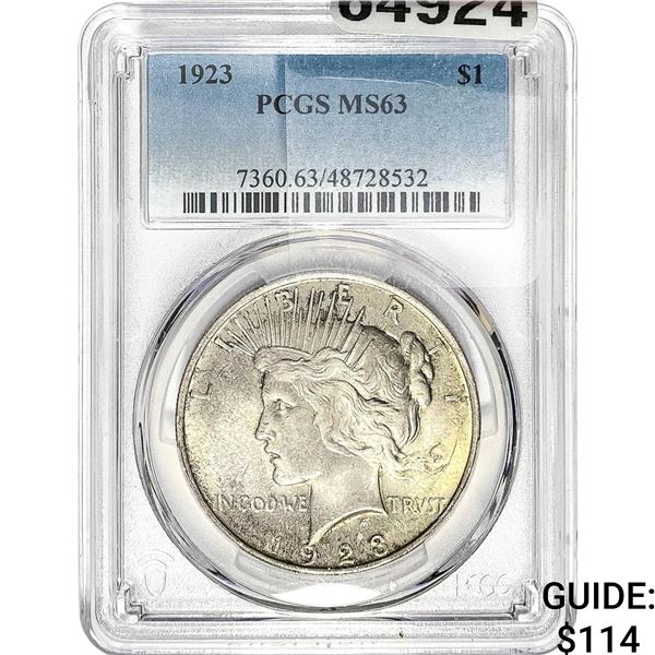 1923 Silver Peace Dollar PCGS MS63
