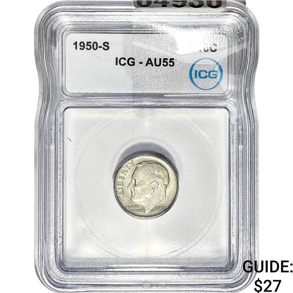 1950-S Roosevelt Dime ICG AU55