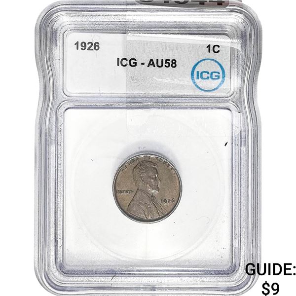 1926 Wheat Cent ICG AU58