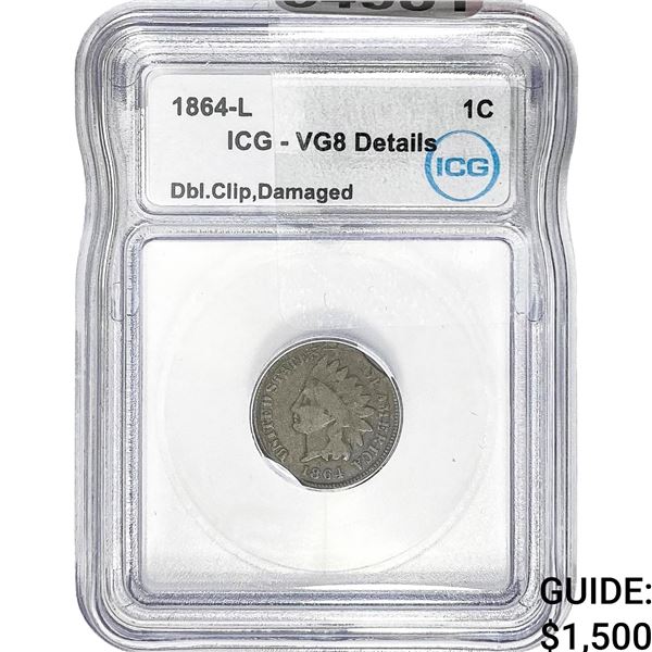 1864-L Indian Cent ICG VG8 Double Clip