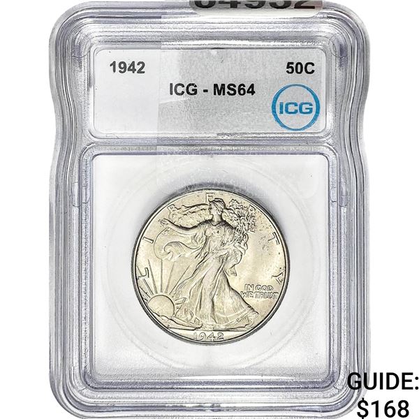 1942 Walking Liberty Half Dollar ICG MS64