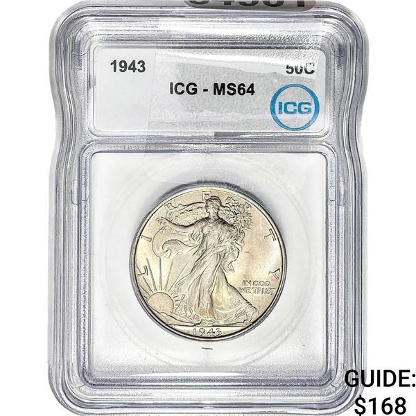 1943 Walking Liberty Half Dollar ICG MS64