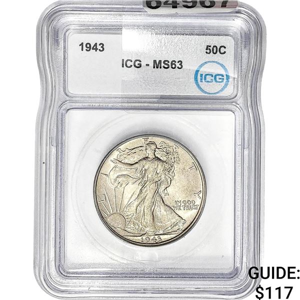 1943 Walking Liberty Half Dollar ICG MS63