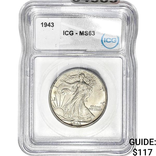 1943 Walking Liberty Half Dollar ICG MS63